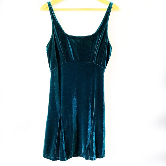 Vintage Dresses & Skirts - Vintage Green Velvet Stretch Empire Slip Dress  H1
